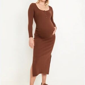 Chocolate brown Midi maternity henley dress